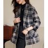 imagechouyatou Womens Business Casual Wool Blazer Jacket Coat Notched Collar Double Breasted Plaid Pea CoatDark Blue