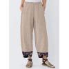 imagechouyatou Womens Floral Printed Cotton Linen Crop Pants Baggy Elastic Waist Wide Leg Palazzo TrousersApricot