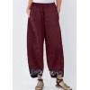 imagechouyatou Womens Floral Printed Cotton Linen Crop Pants Baggy Elastic Waist Wide Leg Palazzo TrousersBurgundy