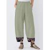 imagechouyatou Womens Floral Printed Cotton Linen Crop Pants Baggy Elastic Waist Wide Leg Palazzo TrousersGreen