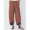 imagechouyatou Womens Floral Printed Cotton Linen Crop Pants Baggy Elastic Waist Wide Leg Palazzo TrousersOrange