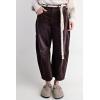 imagechouyatou Womens High Waisted Baggy Crop Corduroy Pants 2025 Fall Casual Barrel Harem Pants TrousersBlack