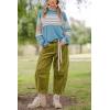 imagechouyatou Womens High Waisted Baggy Crop Corduroy Pants 2025 Fall Casual Barrel Harem Pants TrousersGreen