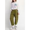 imagechouyatou Womens High Waisted Baggy Crop Corduroy Pants 2025 Fall Casual Barrel Harem Pants TrousersGreen