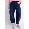 imagechouyatou Womens High Waisted Baggy Crop Corduroy Pants 2025 Fall Casual Barrel Harem Pants TrousersNavy Blue