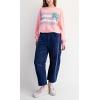 imagechouyatou Womens High Waisted Baggy Crop Corduroy Pants 2025 Fall Casual Barrel Harem Pants TrousersNavy Blue