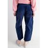 imagechouyatou Womens High Waisted Baggy Crop Corduroy Pants 2025 Fall Casual Barrel Harem Pants TrousersNavy Blue