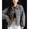 imagechouyatou Womens Vintage Floral Button Down Denim Jacket Y2k Boyfriend Casual Jean Trucker JacketBlue