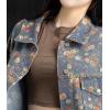 imagechouyatou Womens Vintage Floral Button Down Denim Jacket Y2k Boyfriend Casual Jean Trucker JacketBlue