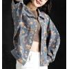 imagechouyatou Womens Vintage Floral Button Down Denim Jacket Y2k Boyfriend Casual Jean Trucker JacketBlue