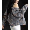 imagechouyatou Womens Vintage Floral Button Down Denim Jacket Y2k Boyfriend Casual Jean Trucker JacketBlue