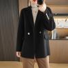 imagechouyatou Womens Winter Wool Coat Double Breasted Business Casual Blazer Jacket Mid Long PeacoatBlack