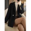 imagechouyatou Womens Winter Wool Coat Double Breasted Business Casual Blazer Jacket Mid Long PeacoatBlack