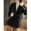 imagechouyatou Womens Winter Wool Coat Double Breasted Business Casual Blazer Jacket Mid Long PeacoatBlack