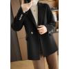 imagechouyatou Womens Winter Wool Coat Double Breasted Business Casual Blazer Jacket Mid Long PeacoatBlack