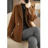 imagechouyatou Womens Winter Wool Coat Double Breasted Business Casual Blazer Jacket Mid Long PeacoatBrown