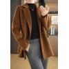 imagechouyatou Womens Winter Wool Coat Double Breasted Business Casual Blazer Jacket Mid Long PeacoatBrown