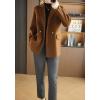 imagechouyatou Womens Winter Wool Coat Double Breasted Business Casual Blazer Jacket Mid Long PeacoatBrown