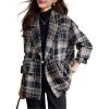 imagechouyatou Womens Business Casual Wool Blazer Jacket Coat Notched Collar Double Breasted Plaid Pea CoatDark Blue