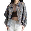 imagechouyatou Womens Vintage Floral Button Down Denim Jacket Y2k Boyfriend Casual Jean Trucker JacketBlue