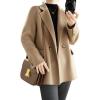 imagechouyatou Womens Winter Wool Coat Double Breasted Business Casual Blazer Jacket Mid Long PeacoatKhaki