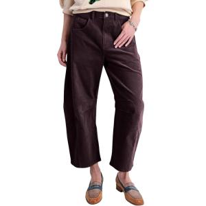 imagechouyatou Womens High Waisted Baggy Crop Corduroy Pants 2025 Fall Casual Barrel Harem Pants TrousersBlack