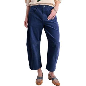 imagechouyatou Womens High Waisted Baggy Crop Corduroy Pants 2025 Fall Casual Barrel Harem Pants TrousersNavy Blue