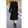 imagechouyatou Womens 2025 Elegant Fall Winter Wool Coat Business Casual Midi Long Belted Pea Coat OvercoatBlack