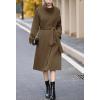 imagechouyatou Womens 2025 Elegant Fall Winter Wool Coat Business Casual Midi Long Belted Pea Coat OvercoatBrown