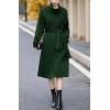 imagechouyatou Womens 2025 Elegant Fall Winter Wool Coat Business Casual Midi Long Belted Pea Coat OvercoatGreen