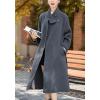 imagechouyatou Womens 2025 Elegant Fall Winter Wool Coat Business Casual Midi Long Belted Pea Coat OvercoatGrey