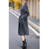imagechouyatou Womens 2025 Elegant Fall Winter Wool Coat Business Casual Midi Long Belted Pea Coat OvercoatGrey