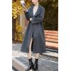 imagechouyatou Womens 2025 Elegant Fall Winter Wool Coat Business Casual Midi Long Belted Pea Coat OvercoatGrey