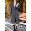 imagechouyatou Womens 2025 Elegant Fall Winter Wool Coat Business Casual Midi Long Belted Pea Coat OvercoatGrey