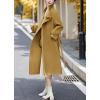 imagechouyatou Womens 2025 Elegant Fall Winter Wool Coat Business Casual Midi Long Belted Pea Coat OvercoatYellow