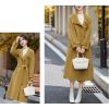 imagechouyatou Womens 2025 Elegant Fall Winter Wool Coat Business Casual Midi Long Belted Pea Coat OvercoatYellow