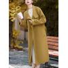imagechouyatou Womens 2025 Elegant Fall Winter Wool Coat Business Casual Midi Long Belted Pea Coat OvercoatYellow