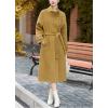imagechouyatou Womens 2025 Elegant Fall Winter Wool Coat Business Casual Midi Long Belted Pea Coat OvercoatYellow