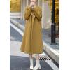 imagechouyatou Womens 2025 Elegant Fall Winter Wool Coat Business Casual Midi Long Belted Pea Coat OvercoatYellow