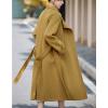 imagechouyatou Womens 2025 Elegant Fall Winter Wool Coat Business Casual Midi Long Belted Pea Coat OvercoatYellow