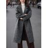 imagechouyatou Womens Winter Herringbone Stripe Long Wool Coat Double Breasted Dressy Casual Trench Coat OvercoatDark Grey