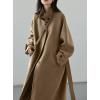 imagechouyatou Womens Winter Hidden Single Breasted Wool Coat Raglan Sleeve Business Long Wool OvercoatBrown