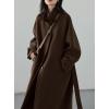 imagechouyatou Womens Winter Hidden Single Breasted Wool Coat Raglan Sleeve Business Long Wool OvercoatCoffee