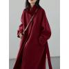 imagechouyatou Womens Winter Hidden Single Breasted Wool Coat Raglan Sleeve Business Long Wool OvercoatRed