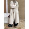 imagechouyatou Womens Winter Open Front Belted Wool Coat Casual Loose Hooded Midi Long Winter Pea CoatBeige Apricot