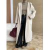 imagechouyatou Womens Winter Open Front Belted Wool Coat Casual Loose Hooded Midi Long Winter Pea CoatBeige Apricot
