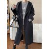 imagechouyatou Womens Winter Open Front Belted Wool Coat Casual Loose Hooded Midi Long Winter Pea CoatBlack