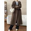imagechouyatou Womens Winter Open Front Belted Wool Coat Casual Loose Hooded Midi Long Winter Pea CoatCoffee