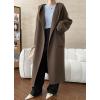 imagechouyatou Womens Winter Open Front Belted Wool Coat Casual Loose Hooded Midi Long Winter Pea CoatCoffee
