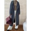 imagechouyatou Womens Winter Open Front Belted Wool Coat Casual Loose Hooded Midi Long Winter Pea CoatDark Grey